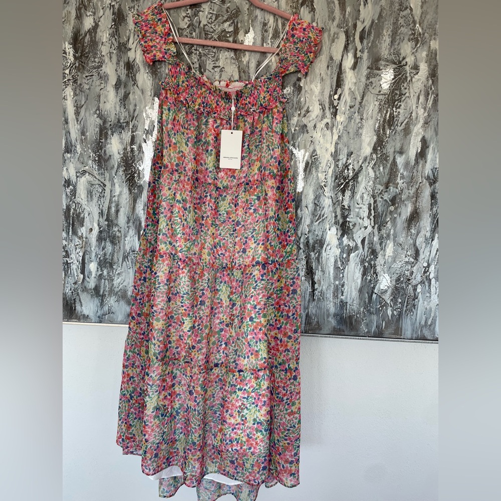 Women's AMANDA UPRICHARD NWT Smocked Top Floral Print Midi Dress-Pink-Small